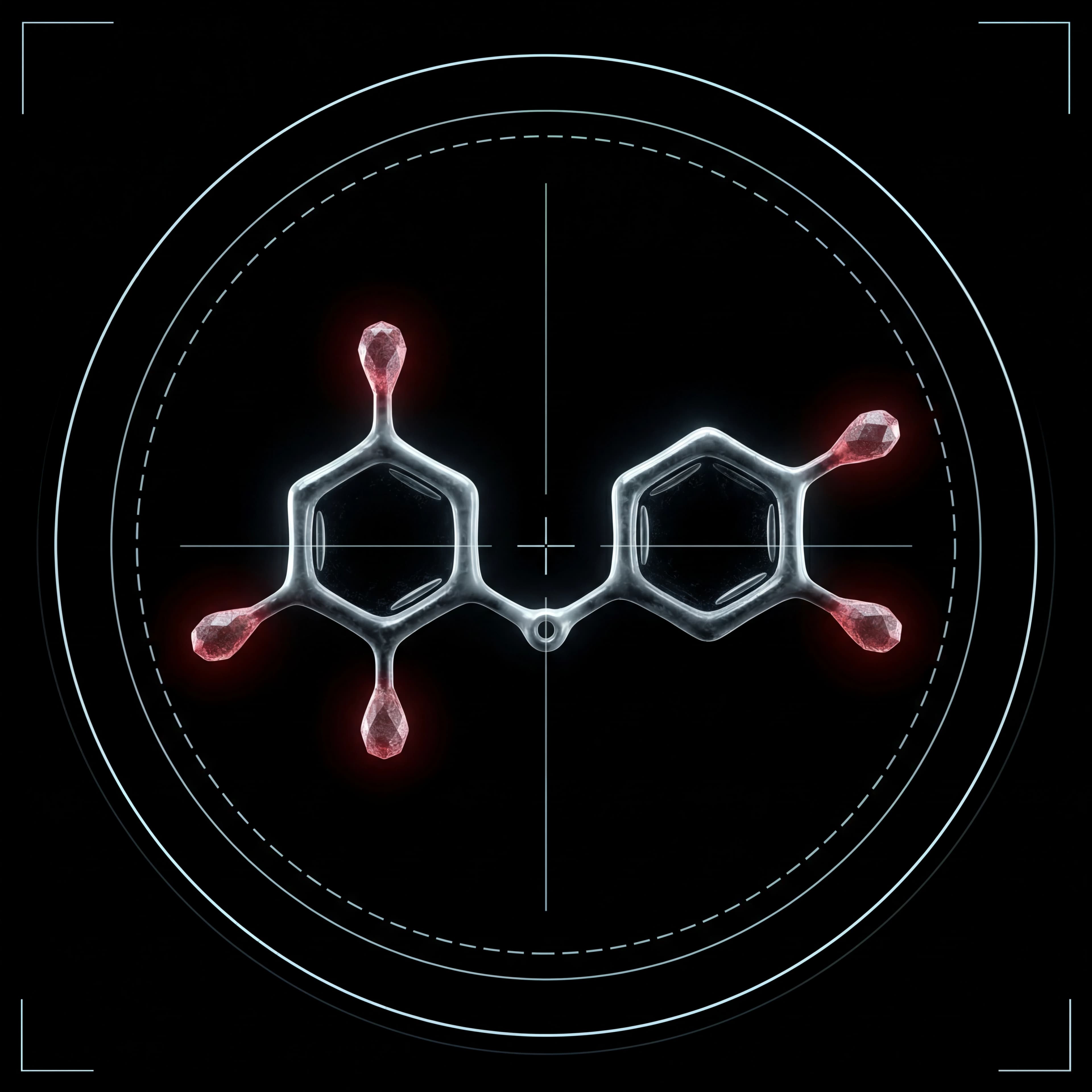 Dark anatomical render of a thyroid gland surrounded by T3 and T4 hormone molecules