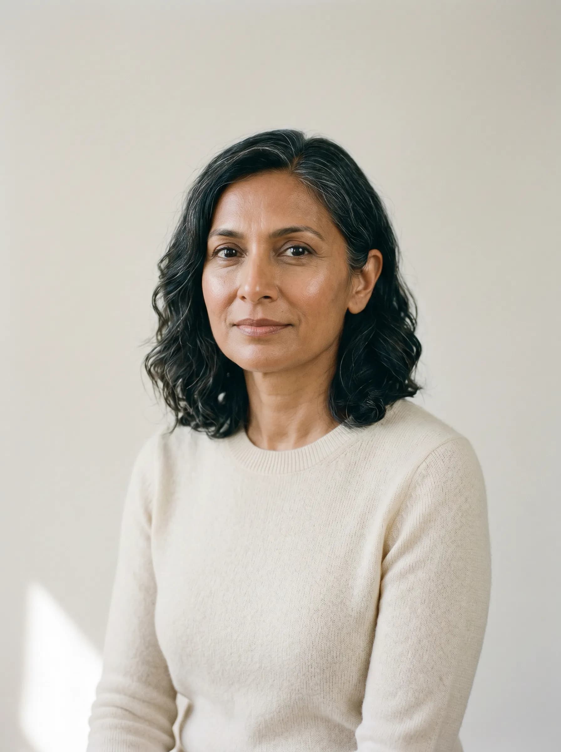 Editorial reconstruction of Devi six months into an insulin-aware protocol with brighter complexion and more defined cheekbones
