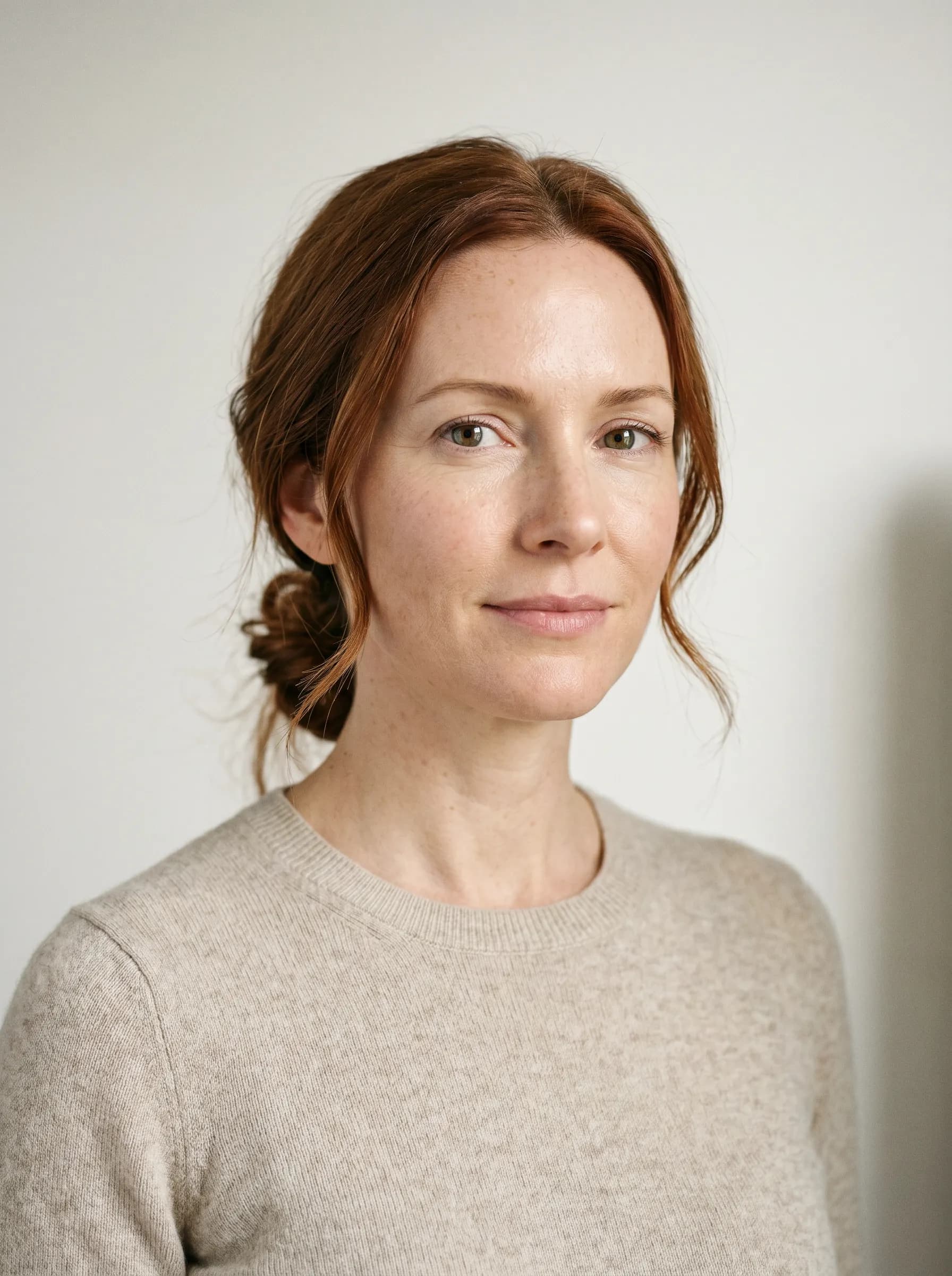 Editorial reconstruction of Linnea six months into a ferritin and omega-3 protocol with rested eyes and brighter complexion
