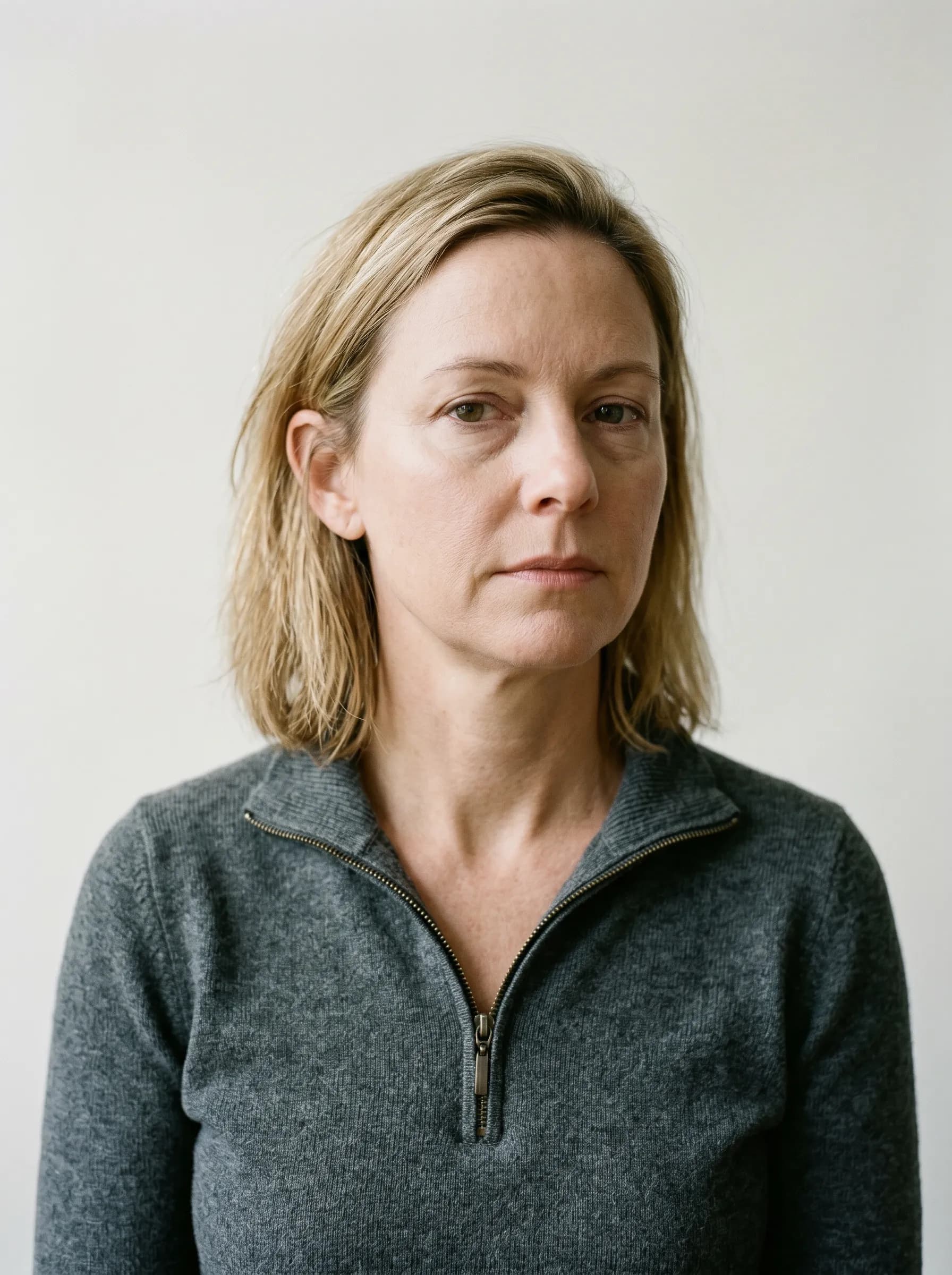 Editorial reconstruction of Sloane at baseline with subtle midface puffiness and dull complexion