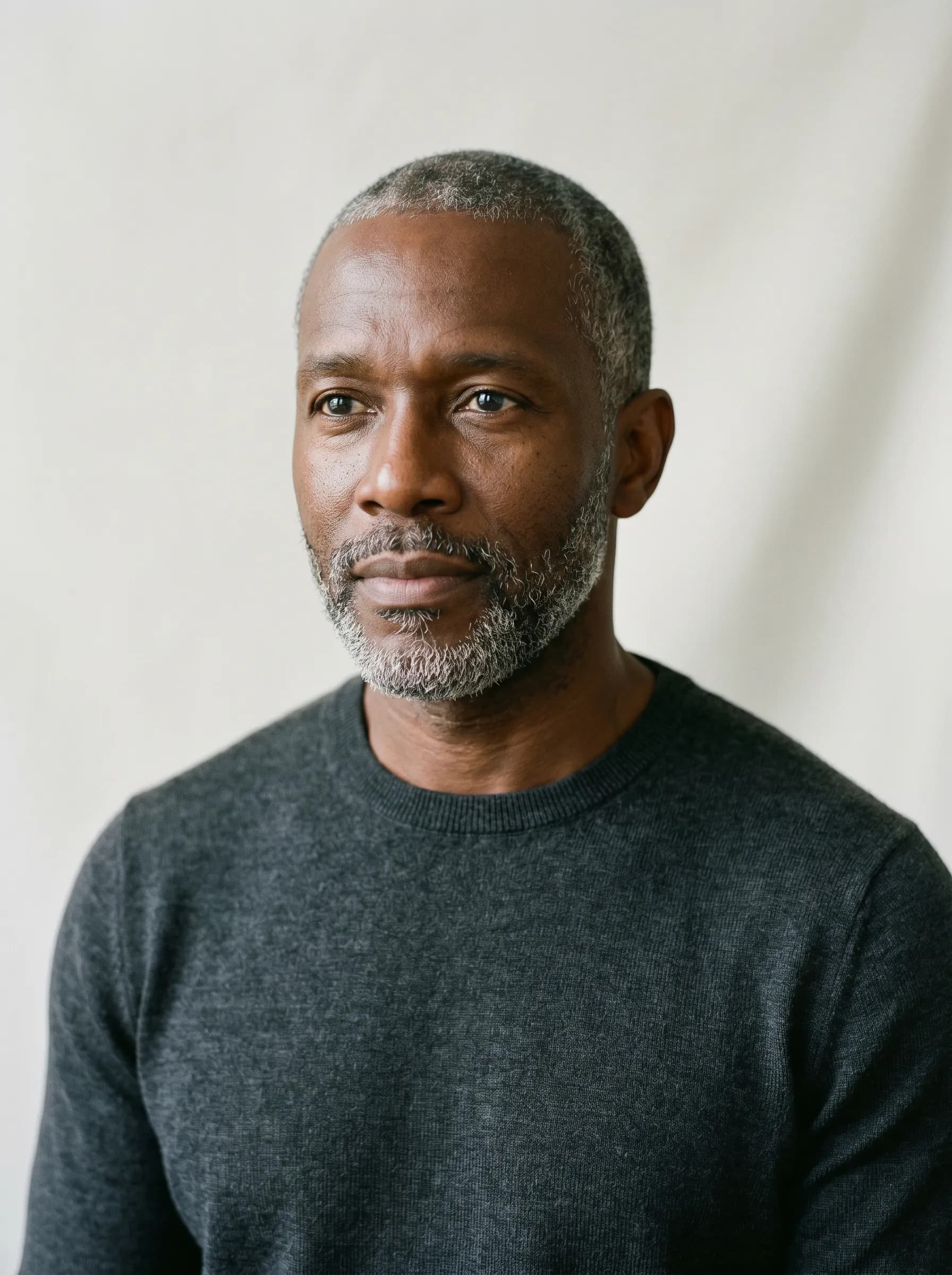 Editorial reconstruction of Yusuf twelve months into the loop with brighter eyes and healthier complexion